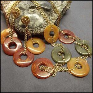 RARE 1992 Pristine Vintage Signed Avon Earthy Agate Necklace w Earrings Set